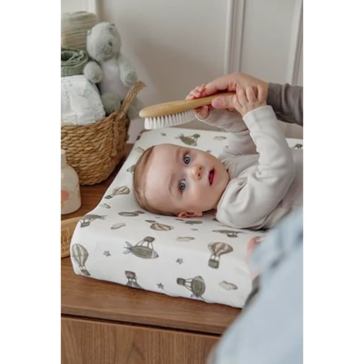 Meyco Baby Wickelauflagenbezug Jersey - 50x70 cm - Spannbetttuch Wickelunterlage - 100% Baumwolle - Oeko Tex zertifiziert - weich & hautfreundlich - waschmaschinenfest - Air Balloons - Mehrfarbig – Bild 3