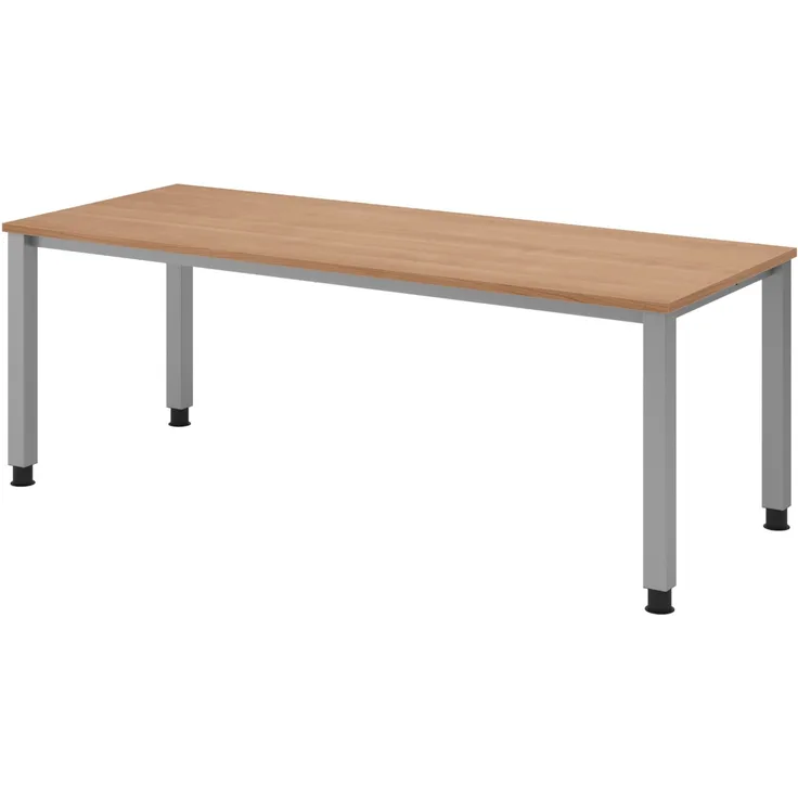 bümö manuell höhenverstellbarer Schreibtisch 200x80 cm in Nussbaum - PC Tisch höhenverstellbar & groß, höhenverstellbarer Tisch Büro, großer Computertisch verstellbar, QS-20-N