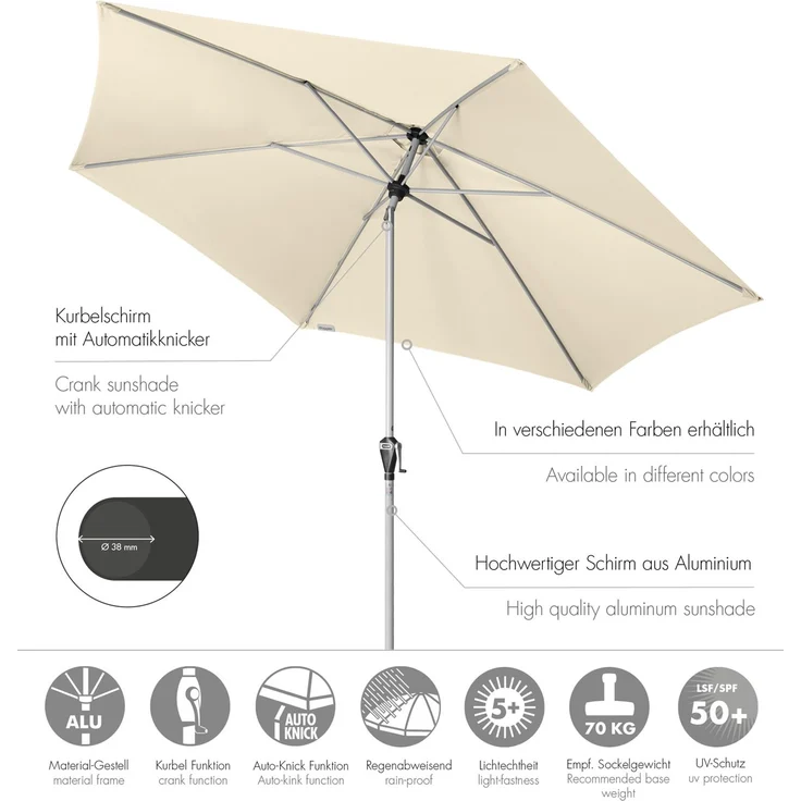 Doppler Sonnenschirm / Kurbelschirm "Active Auto Tilt 320", 320 cm Natur – Bild 2