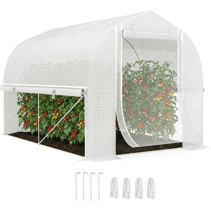 3 x 2 x 2 m Polytunnel-Gewächshaus mit aufrollbaren Seitenwänden, UV-beständiger Kunststoff-Plane und Stahlrahmen, Weiß--Weiß--200x200x300cm--CHENHAONING – Bild 1