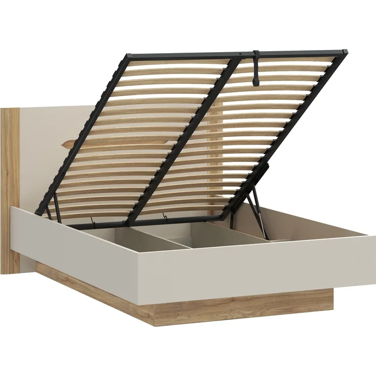 Stauraumbett >EDWAL< Lift-Lattenrost, sandfarbig / Eiche Dekor - 156,2x105,7x206,6cm BxHxT – Bild 5