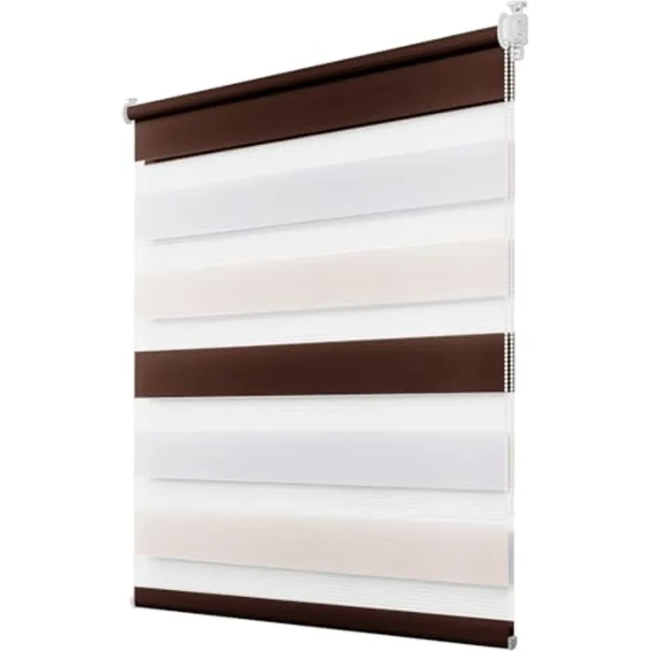 Deswell Doppelrollo Klemmfix ohne Bohren Weiß-beige-braun B50 x H150 cm (Stoffbreite 46cm) Rollos für Fenster ohne Bohren für Fenster mit Lichtdurchlässig & Verdunkelnd/Höhe Stufenlos Verstellbar
