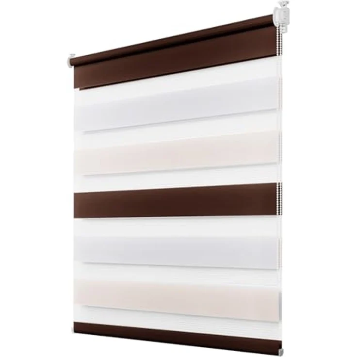 Deswell Doppelrollo Klemmfix ohne Bohren Weiß-beige-braun B50 x H150 cm (Stoffbreite 46cm) Rollos für Fenster ohne Bohren für Fenster mit Lichtdurchlässig & Verdunkelnd/Höhe Stufenlos Verstellbar – Bild 1