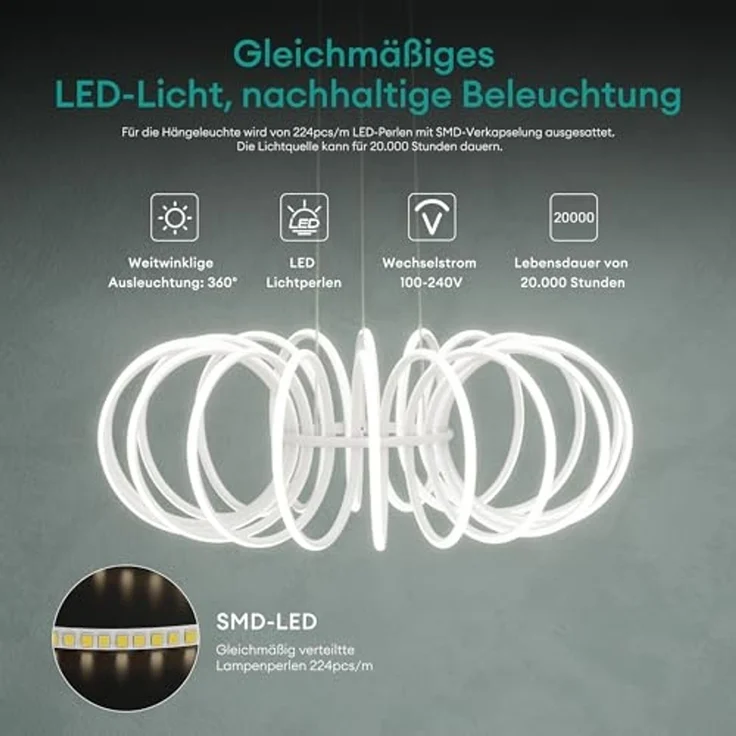 Mai & Mai Pendelleuchte Pendellampe LED-Hängelampe mit Fernbedienung & Wandschalter Nuvora05, LED-Pendelleuchte – Bild 5