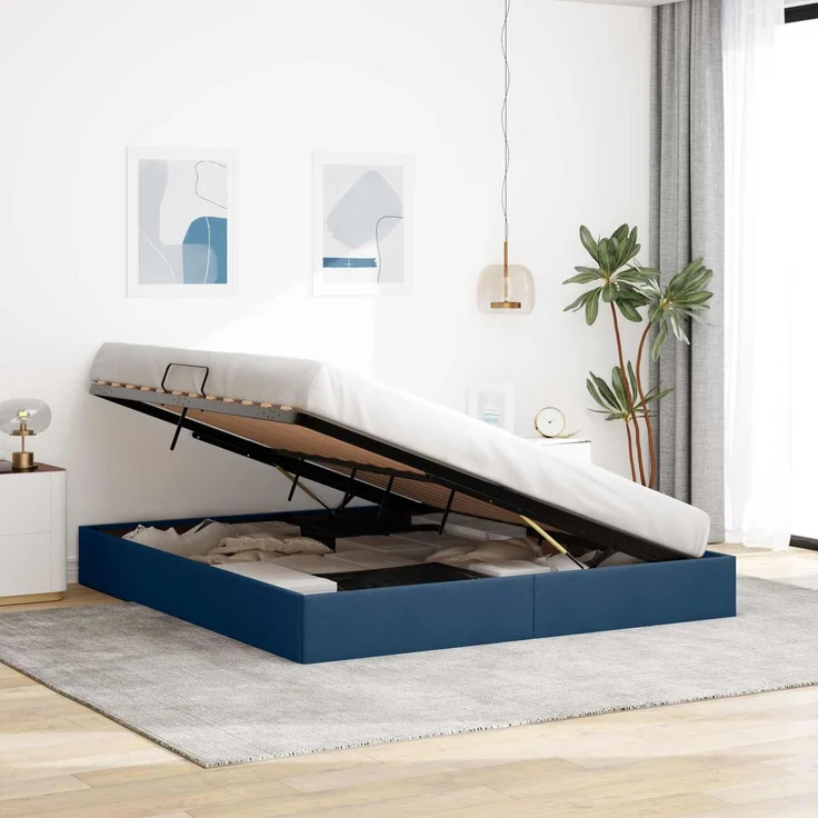 vidaXL Ottoman Bettgestell mit Speicher Blau 180 x 200 cm Stoff 3442843 – Bild 4