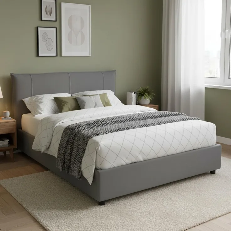 Talamo Italia - Celeste-Doppelbett, Bettkasten mit Stoffbezug, 100 % Made in Italy, Öffnung vorne, geeignet für Matratzen 160 x 190 cm, Grau