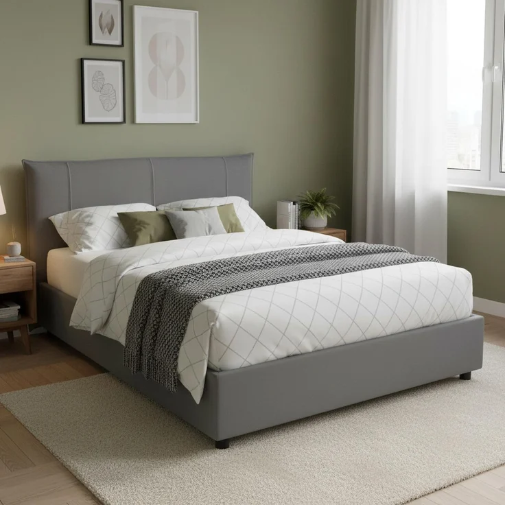 Talamo Italia - Celeste-Doppelbett, Bettkasten mit Stoffbezug, 100 % Made in Italy, Öffnung vorne, geeignet für Matratzen 160 x 190 cm, Grau