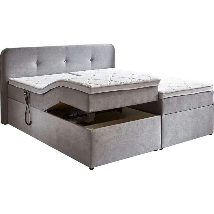 Motor-Boxspringbett Gabriella / Motor BXB Gabriola 1880, Stoff, Grau, 190 x 104 x 213 cm