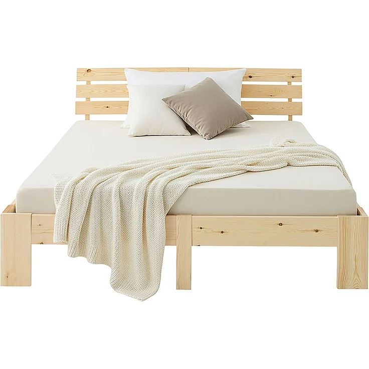 Holzbett mit 2 Federkernmatratzen 180x200 Jugendbett Doppelbett Bett Holzbettrahmen Natur Massiv Holz Lattenrost – Bild 9