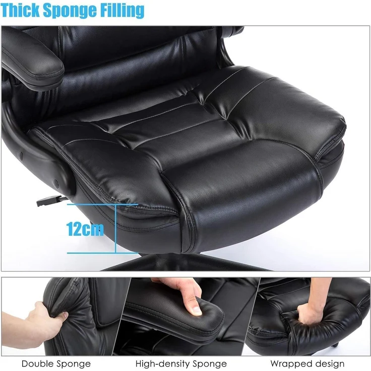 Ergonomischer Bürostuhl 360° Drehstuhl Schwarz Kunstleder 150kg – Bild 6