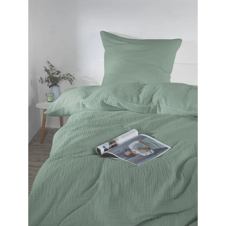 soma Bettwäsche Set Musselin 135x200 Baumwolle Graublau silber grau, Baumwolle, 2 teilig, Geschenkidee atmungsaktiv weich sale Reißverschluss Partner Sommer – Bild 2