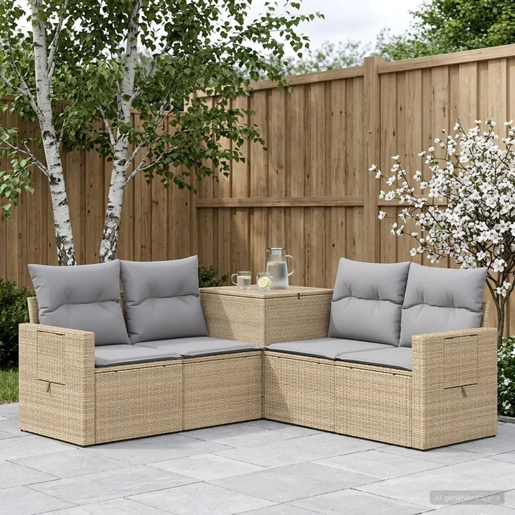 vidaXL Sofa Set 5 stk. Beige und Hellgrau Polyrattan und Stahl 3447883 – Bild 1