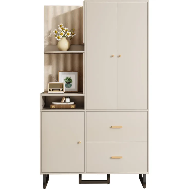 Kompaktgarderoben,Flurgarderobe,Dielenschrank Wandschrank Regal Diele & Flur Kleiderschrank mit gepolsterten Paneelen Schuhschrank, (BxHxT): 110x186x38 cm--Beige + Grau--110x38x186cm--YOUDENOVA