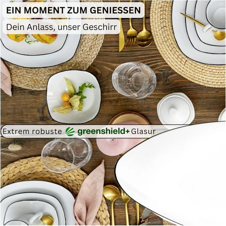 SÄNGER Tafelservice Bilgola Black Rim (36-tlg), 12 Personen, Porzellan, Weiß mit schwarzen Akzenten, spülmaschinenfest, Premium Collection – Bild 2