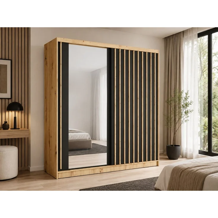 Home affaire Kleiderschrank VILLEFRANCHE modern mit viel Stauraum, Fächer & Kleiderstange, Spiegel Garderobe in 3 Breiten (155, 205, 248 cm), erhältlich in 3 Farben – Bild 1