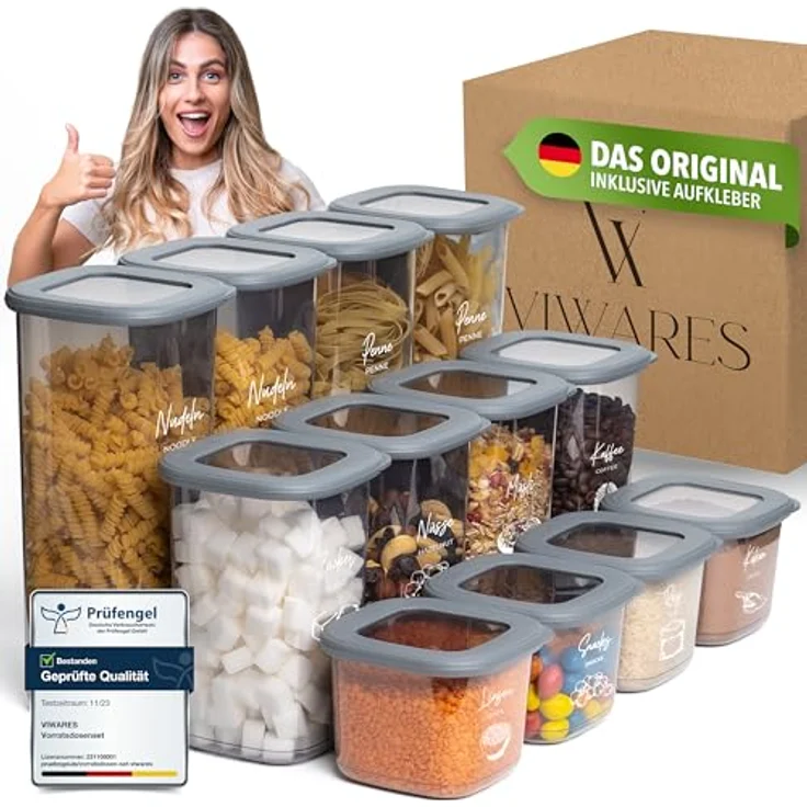 Viwares Vorratsdosen mit Deckel Luftdicht, 12er Vorratsbehälter Set BPA-Frei, Vorratsdose zur Müsli Mehl Aufbewahrung Küche, Praktische Organizer Küche, Frischhaltedosen für Lebensmittelaufbewahrung – Bild 2