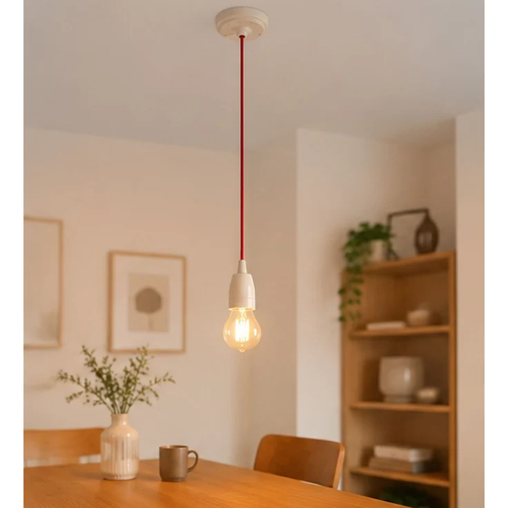 Pendelleuchte ETH Vintage Lampenaufhängung Lampenfassung E27 Keramik Rot – Bild 7