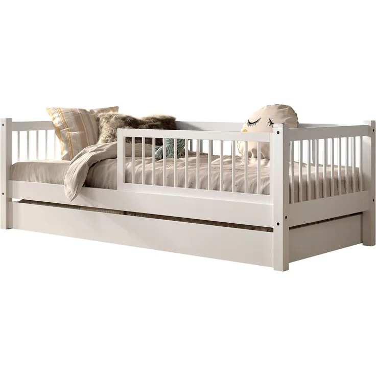 Daybett >Buche Massiv< in Buche massiv weiß lackiert - 207,5x68x97,5 (BxHxT)