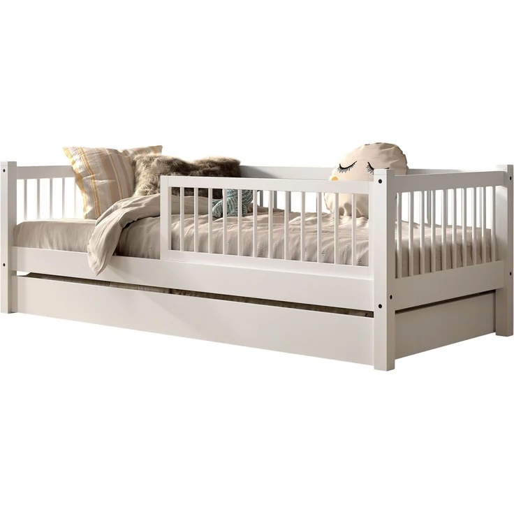 Daybett >Buche Massiv< in Buche massiv weiß lackiert - 207,5x68x97,5 (BxHxT) – Bild 1