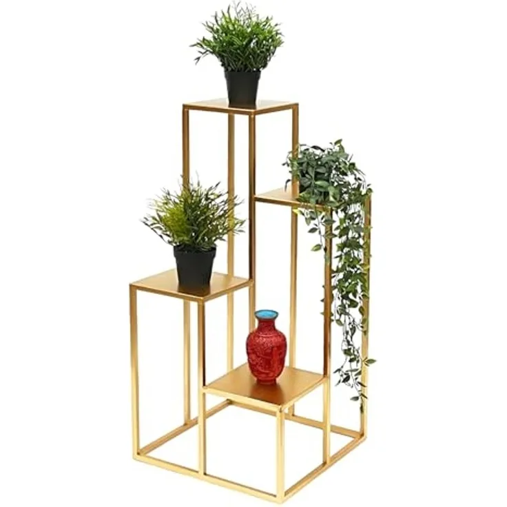 DanDiBo Blumentreppe Metall Gold 82 cm Pflanzentreppe Blumenständer 96505 Blumensäule Modern Pflanzenständer Blumenhocker
