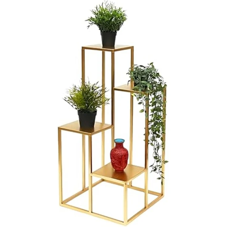 DanDiBo Blumentreppe Metall Gold 82 cm Pflanzentreppe Blumenständer 96505 Blumensäule Modern Pflanzenständer Blumenhocker – Bild 1