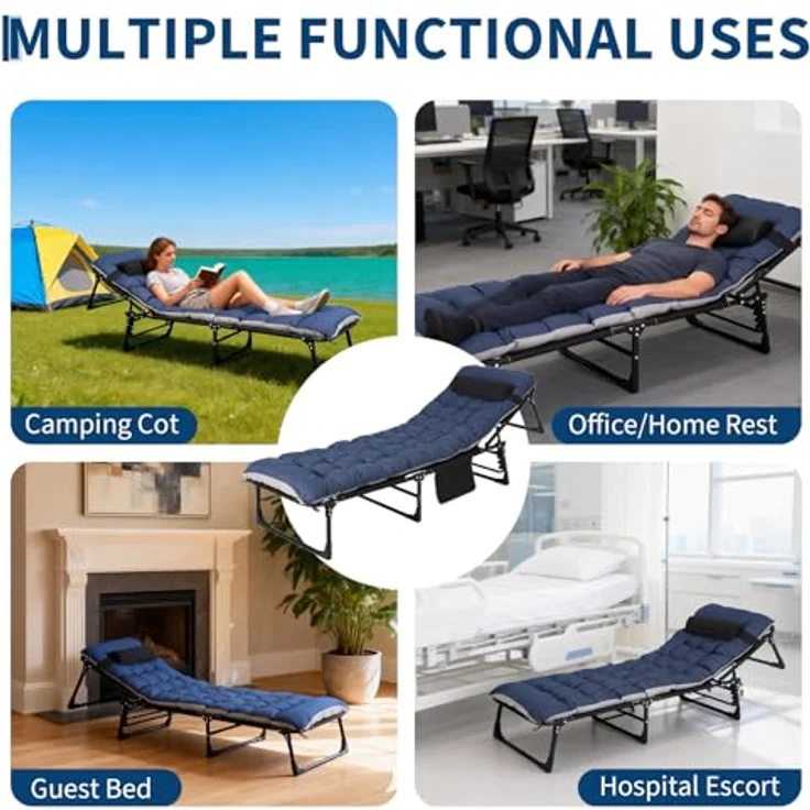 GarveeLife Klappbar Sonnenliege Gartenliege Klappbett, Liegestuhl Gästebett Mit Matratze, Tragbare Relaxliege Für Balkon, Garten, Kann Als Campingbett, Bis 400LB Belastbar – Bild 7