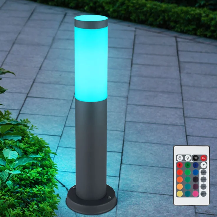 4er Set RGB LED Sockelleuchte, Edelstahl anthrazit, H 45 cm – Bild 6
