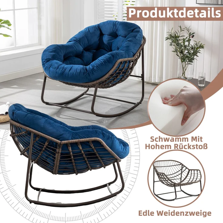 LVHOM Schaukelstuhl mit gepolstertem Kissen, Rattanstuhl mit Stahlrahmen, Lounge Sessel, Schaukelsessel, 2 St, für Balkon/Garten/Wohnzimmer/Schlafzimmer – Bild 4