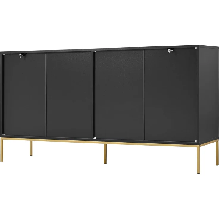 Merax Sideboard mit vier Türen, Metallfüßen, TV-Schrank, Kleiderschrank, geradliniges Design mit Metalllinien-Dekor, Schwarz+Golden – Bild 6