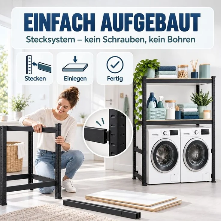 Relaxdays Schwarzes Waschmaschinenregal Schwerlast – Bild 3