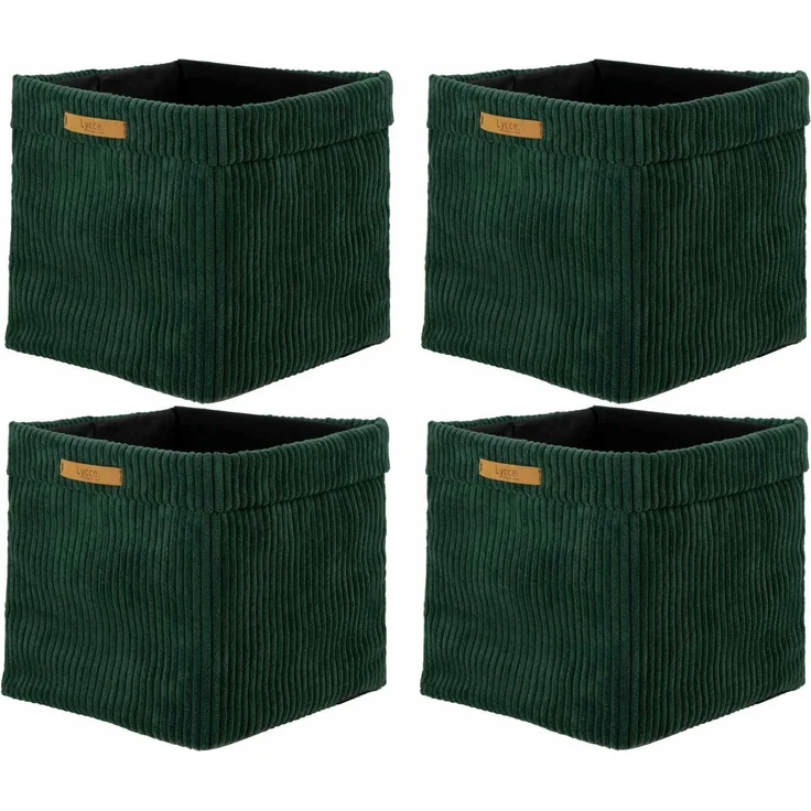 Lycce faltbare Aufbewahrungsbox, 4er Set - Cord, passend für Kallax Regal, abnehmbarer Bezug, robust, formstabil Grün 31x33x33cm – Bild 1