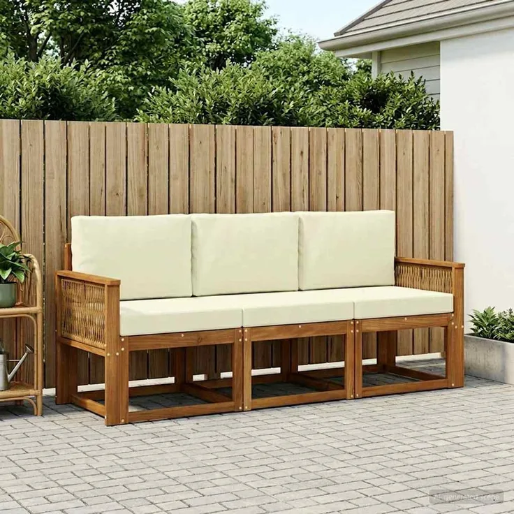 vidaXL Outdoor-Sofagarnitur 3 stk. 3-Sitzer Natur und Creme 3384956