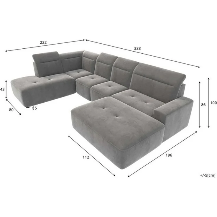 99rooms Wohnlandschaft Elvaro, Sofa, U-Form, Bezug aus Velours PALLADIUM, mit elektrischer Sitztiefenverstellung – Bild 4