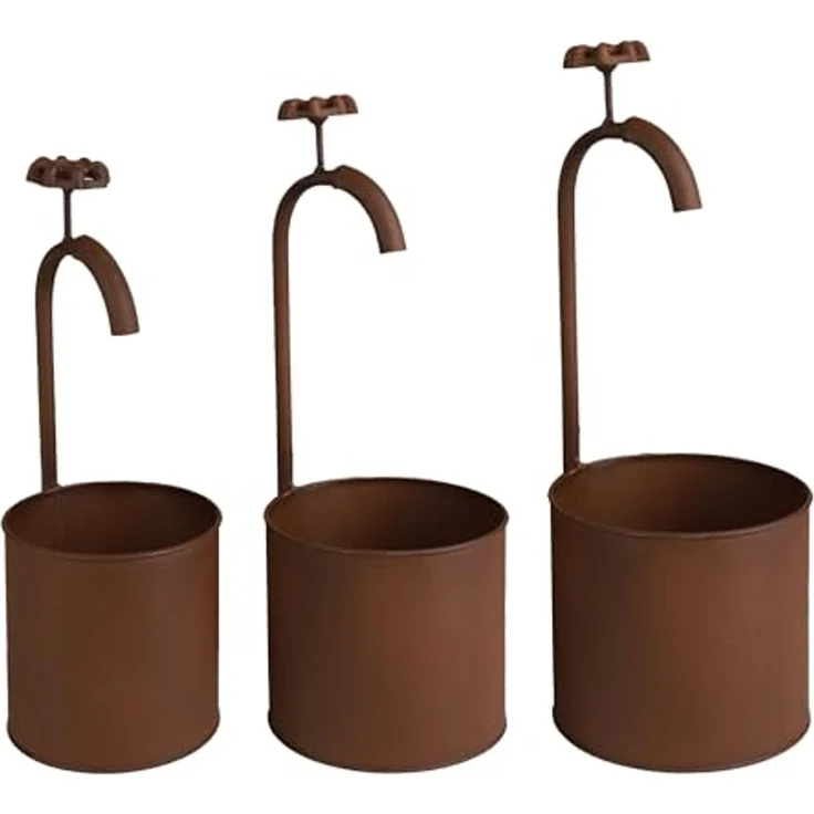 Spetebo Blumentopf Übertopf mit Deko Wasserhahn Rost Optik (Artikel, 1 St, 3er Set), Vintage Design – Bild 2