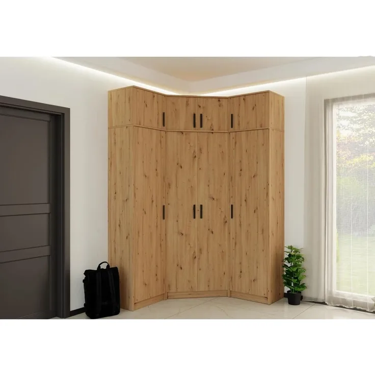 Marmex Möbel Grant Set-48A Eckschrank-System mit Aufsatz 235 cm hoch – 6-teiliges Kleiderschrank-Set für maximalen Stauraum, laminierte Spanplatte, artisan, 143/143x235x40 cm