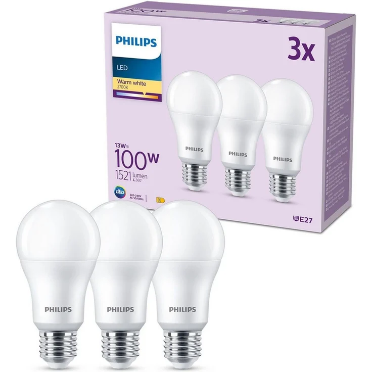Philips Classic LED E27 Lampe, 100W, matt, warmweiß, nicht dimmbar, 3er Pack – Bild 1