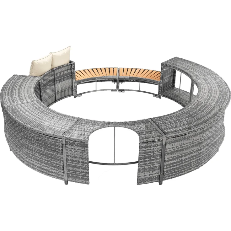 Merax Garten-Lounge-Set mit runder Couch, Gartenmöbel-Set, Poolumrandung, Lounge-Set, für Whirlpool und Pool, mit verstellbaren Füßen, inklusive Kissen, Möbel für Terrasse, Garten oder Poolbereich – Bild 8