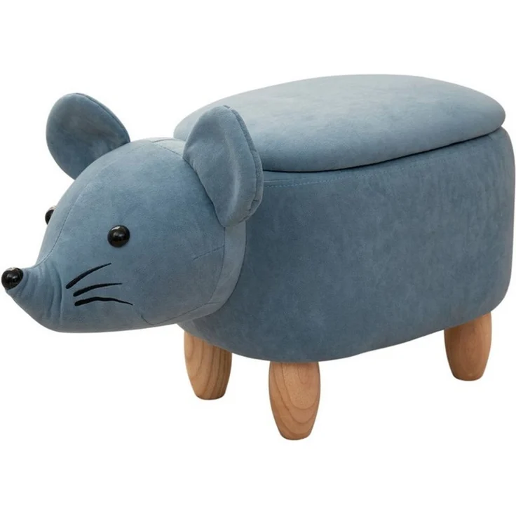 SVITA Kinderhocker ANIMAL STORAGE, Tier-Hocker mit Stauraum, Holzbeine, viele Motive, mit Stauraum, Maus Motiv, Sitzhocker, gepolstert, Blau – Bild 1