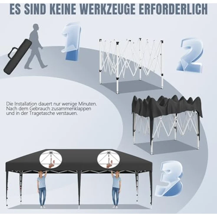 JUMMICO Pop up Pavillon 3x6 wasserdicht stabil Winterfest, One-Touch-Aufbau, Faltpavillon mit Seitenwänden, UV 50+, Shelter ideal für Garten, Innenhof, Camping und Partyzelte. Dunkelgrau – Bild 5
