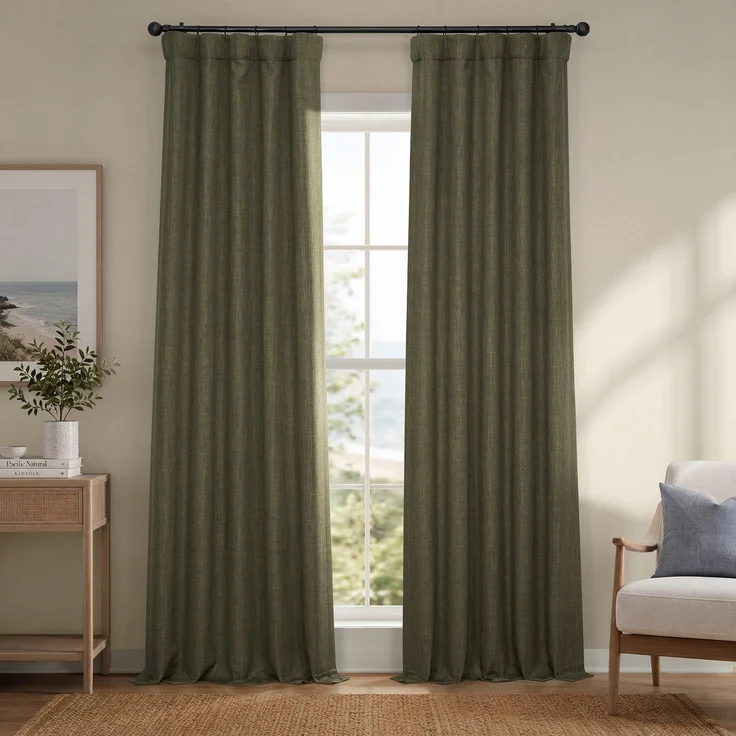 HPD Half Price Drapes Verdunkelungsvorhänge aus Leinenimitat, 213 cm lang, luxuriöse Leinenvorhänge für Schlafzimmer und Wohnzimmer (1 Paneel), 127x213 cm, Khakigrün