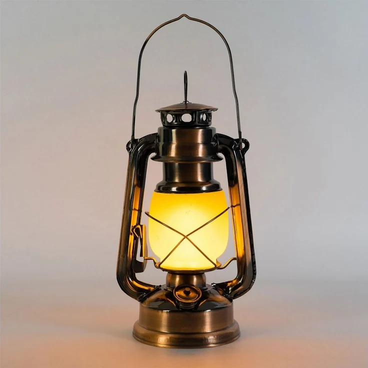Casativo LED Laterne Retro LED-Sturmlaterne 25cm mit Flammen-Optik Ø15 x H25 cm Batterie, LED fest integriert, Batteriebetrieb, Bronzelook, zum Aufhängen, Tragegriff&Ring – Bild 4