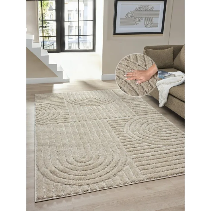 OTTO home Teppich Jonne, Boho-Design, Scandi, Designteppich, rechteckig, Höhe: 20 mm, Hoch-Tief, 3D Optik, skandinavischer Stil, Wohnzimmer, Schlafzimmer