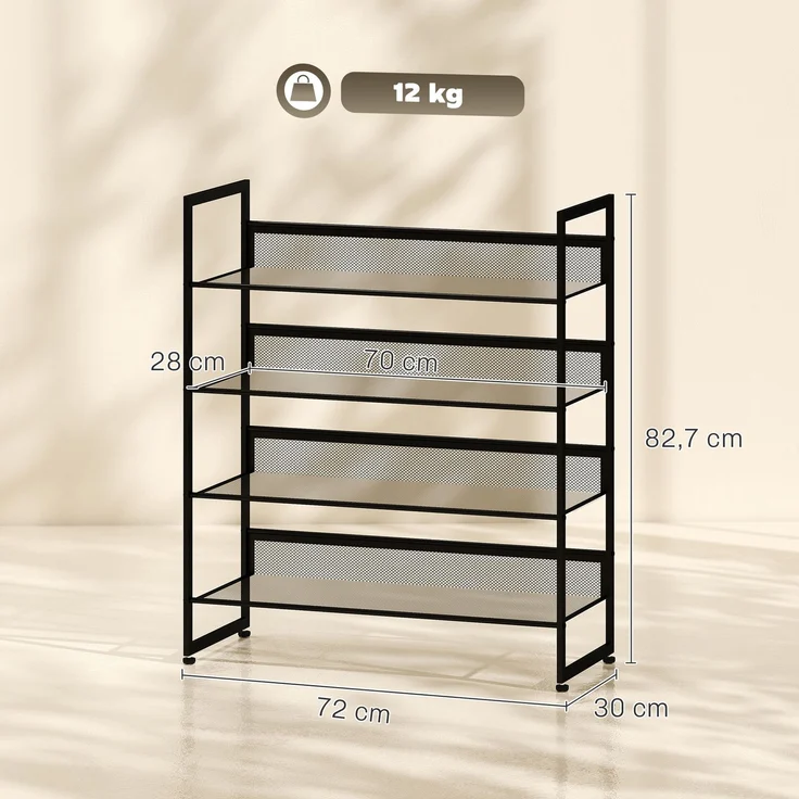 HOMCOM Schuhregal, Stahl, Schwarz, 72L x 30B x 82,7H cm – Bild 3