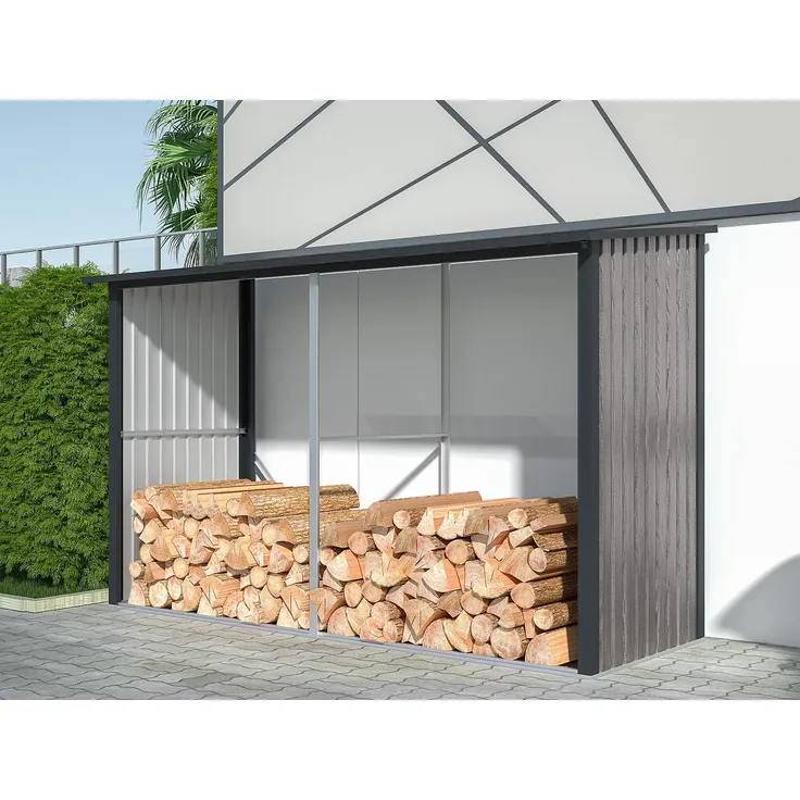 Vente-unique - VARWOOD Gartenhaus Metall GrauBraun - B 105 cm x H 190 cm x L 290 cm