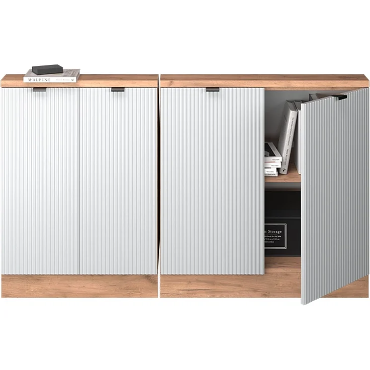 Küchenschrank für Dachschrägen R-Line Weiß Riffel 140 cm 2er Set Vicco – Bild 5