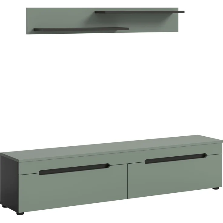 TV Lowboard inkl. Wandboard (B/H/T: 170x38x33 cm) in Smoke Green Nachbildung – Bild 1