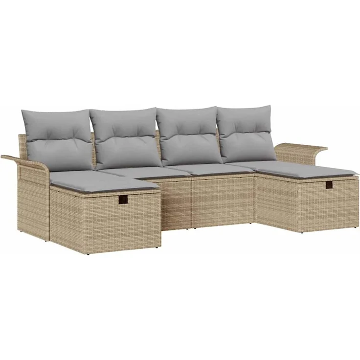 vidaXL Garten-Sofa-Set mit Kissen mit Speicher 6 pcs Beige Poly Rattan 3360251 – Bild 2