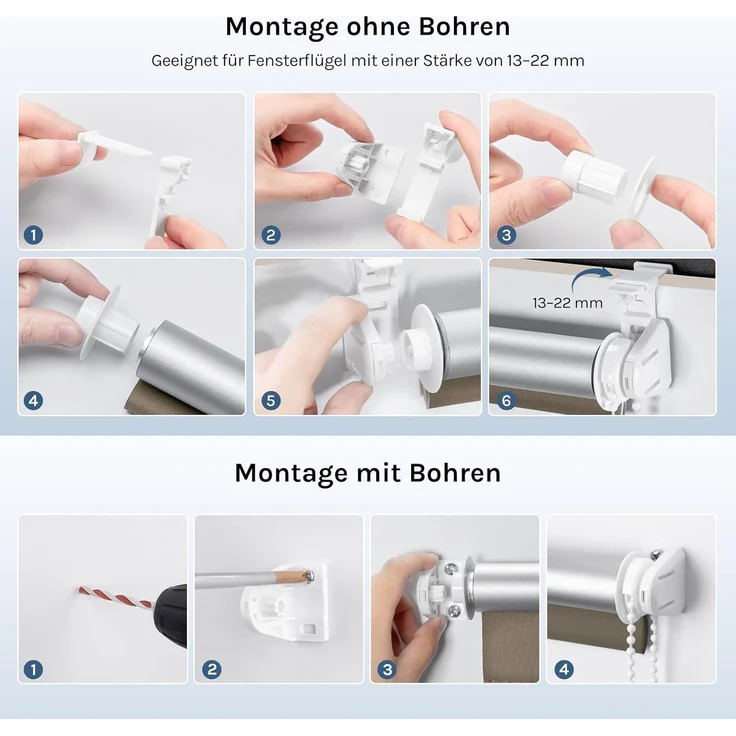 WOLTU Verdunkelungsrollo ohne Bohren, Thermo Verdunkelungsrollo mit Kette, Sichtschutz, für Türen und Fenster, 120 x 160 cm, Taupe – Bild 9