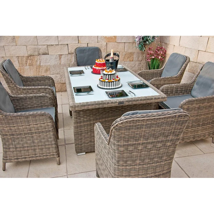 Ragnarök Möbel-Design Garten-Essgruppe Esstisch Set Kingchair, (Set, Polyrattan, Alu), Set bestehend aus 6 bequemen Sessel, 1 großem Tisch – Bild 2