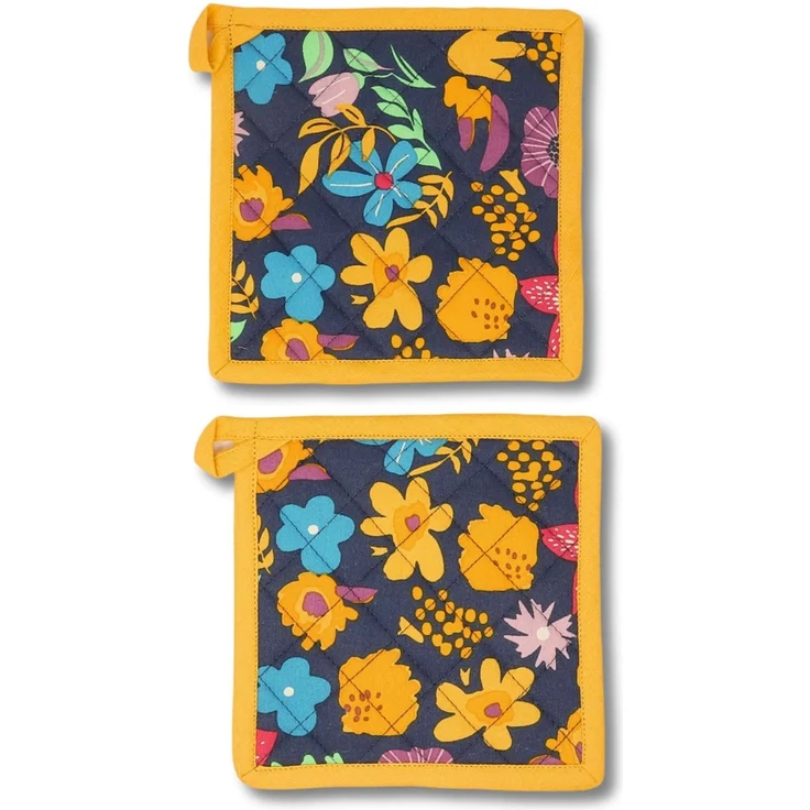 gws Hitzebeständige Topflappen 1 Paar Blumen – Safran 20 x 20 cm 100 Prozent Baumwolle OEKO TEX Standard 100 rutschfest waschbar : Blumen - Safran : Topflappen – Bild 1